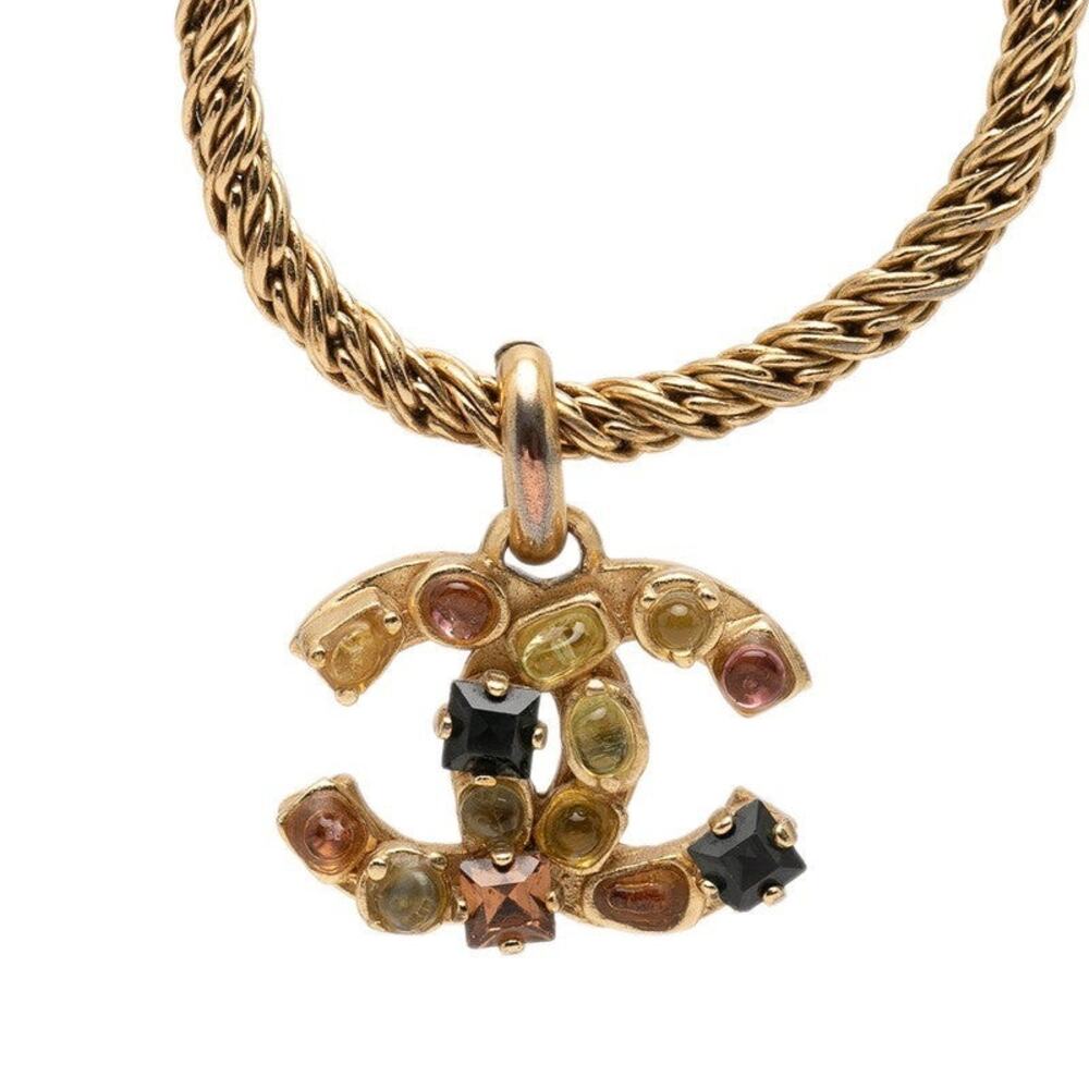 Chanel CC Logo Plated Colored Stone Necklace Multicolor